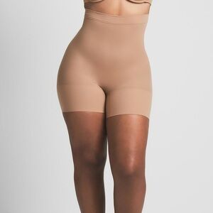 SKIMS High-Waisted Shapewear Shorts in Tan